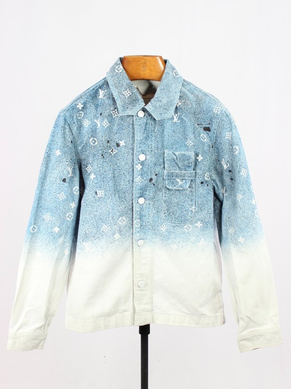 LOUIS VUITTON AW2020 Snowfall Gradient Ombre Logo Denim Overshirt, Size M